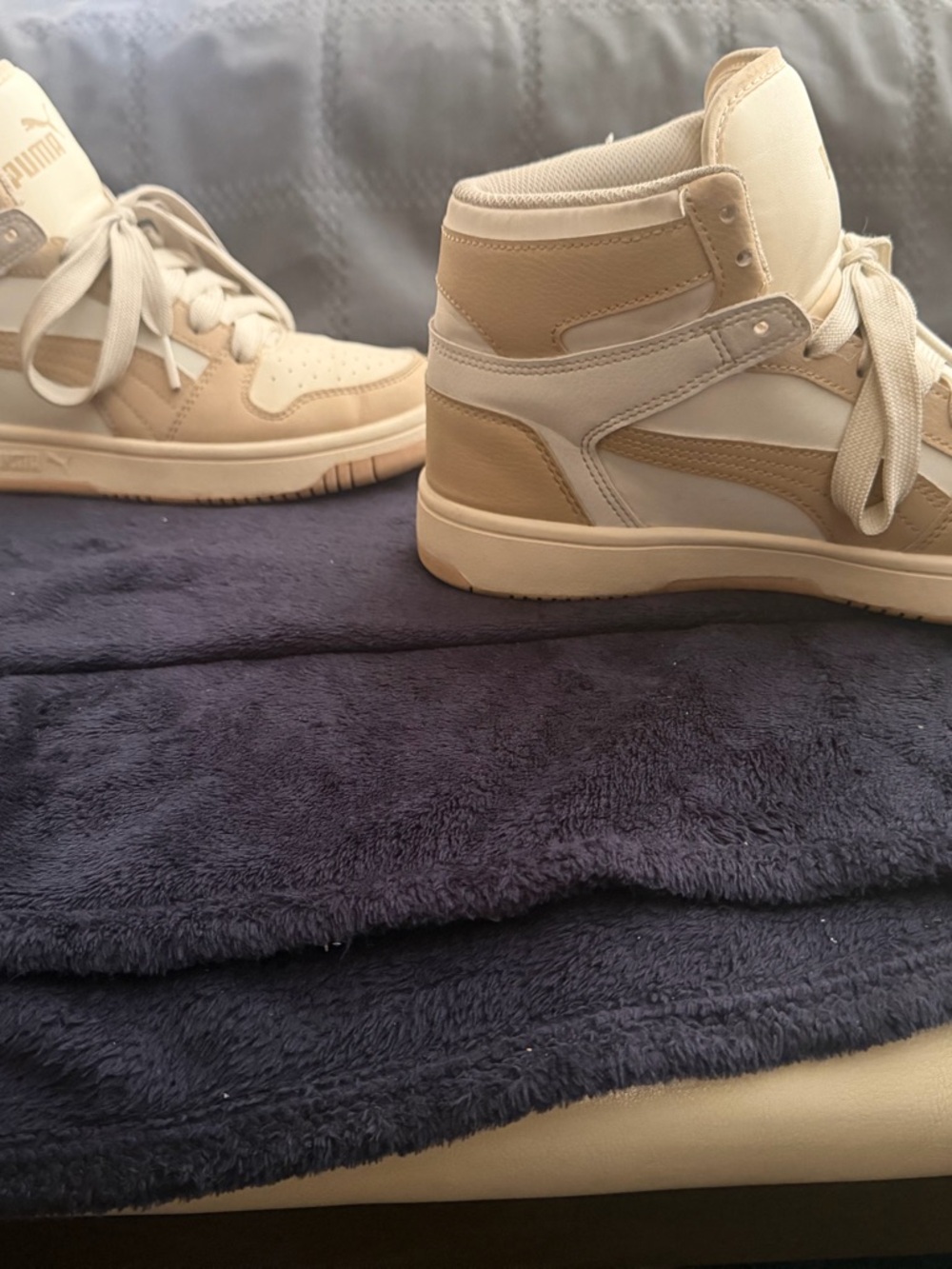 Puma High-Top Sneakers in Cream and Beige